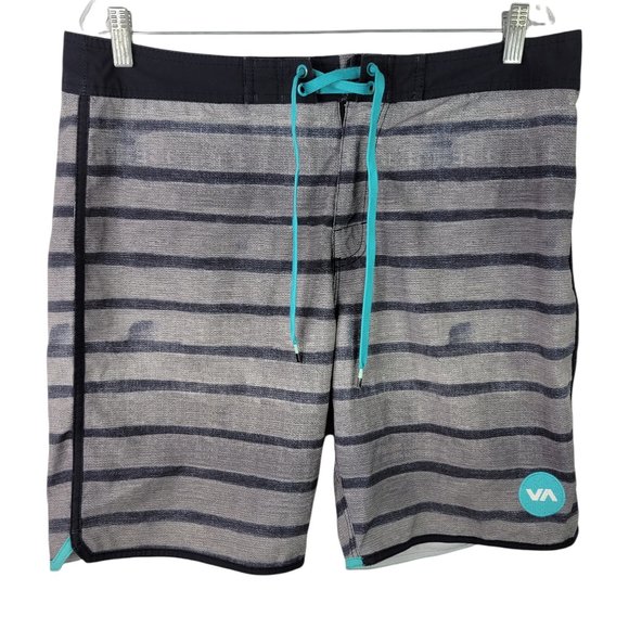 RVCA Other - RVCA Perfomance Men's Shorts 34 Gray Stripe Zip Tie Waist
